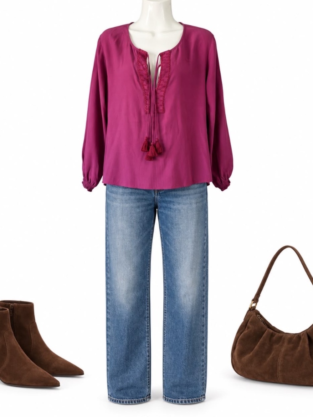 Johnny Was Calmé Pink Tassel Peasant Blouse XS